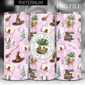 Wizard Tumbler Design, Witch Tumbler Wrap Png, 20oz Skinny Tumbler, Seamless Sublimation Design, Magic Potion, School
