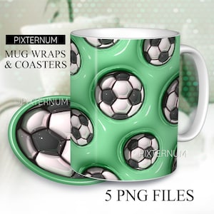 3d Glossy Inflated Football Soccer Mug Wrap PNG, Mug Sublimation Design Template, 11oz, 12oz, 15oz Coffee Mug Design, Digital Download