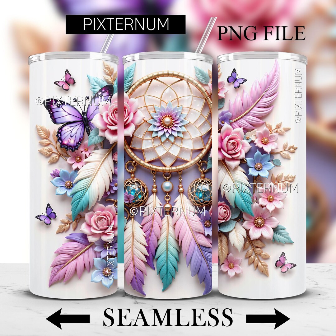 By Pixternum 3D Boho Dreamcatcher Tumbler Wrap PNG, 3D Dream Catcher ...