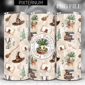Wizard Tumbler Design, Witch Tumbler Wrap Png, 20oz Skinny Tumbler, Seamless Sublimation Design, Magic Potion, School