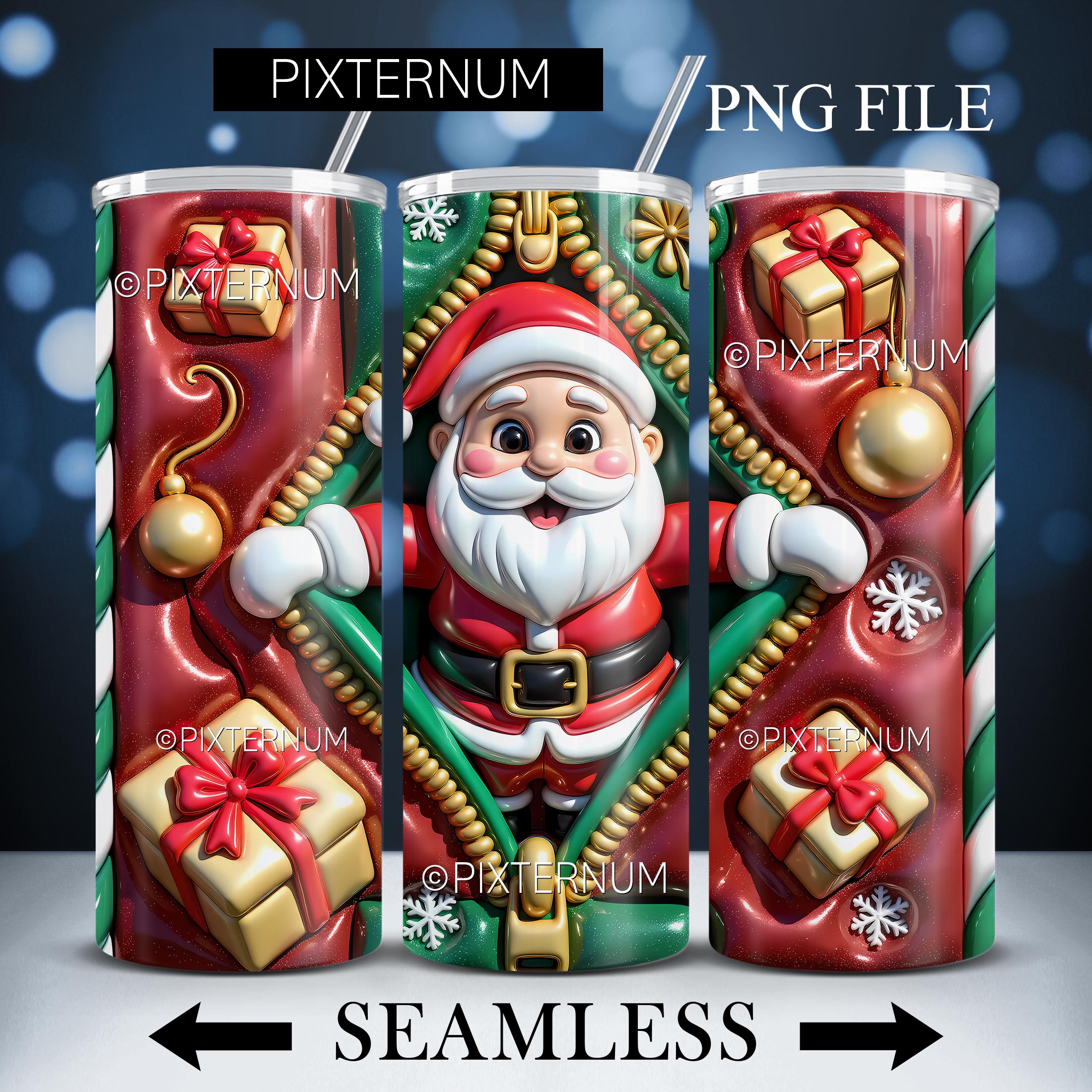 3D Christmas Tumbler Wrap PNG, 3D Santa Claus Zipper Tumbler Design ...