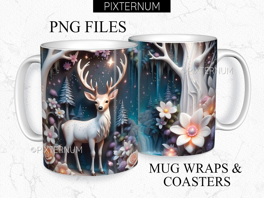 3d Unique Magic Deer Forest Mug Wrap PNG Mug Sublimation - Etsy