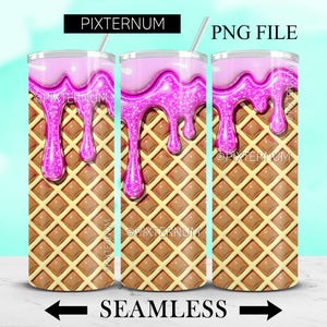 von Pixternum 3D Aufgeblasene Tumbler Wrap PNG, 3D Puffy Eistüte 20 Unzen Skinny Tumbler Sublimation Design, Nahtlos, 3D Oblate, Pink tropfend
