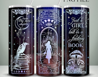 Fantasy Book Reader Tumbler Wrap PNG, Fantasy Era 20oz Skinny Tumbler Sublimation Design, Smut Seamless Digital, Romance Galaxy Bookish
