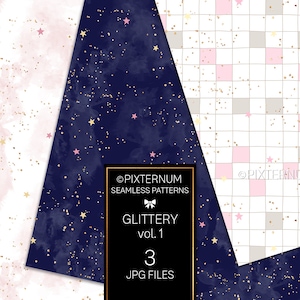 Papeles digitales de brillo, patrones sin costuras estrellados de Pixternum, conceptos básicos de brillo, estrellas, noche estrellada, abstracto, acuarela, álbum de recortes