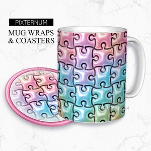Kubek 3D z nadmuchanym puzzlem PNG, Szablon projektu sublimacji kubka, Projekt kubka do kawy 11 oz, 12 oz, 15 oz, Pobieranie cyfrowe, Puff 3D, Puffy