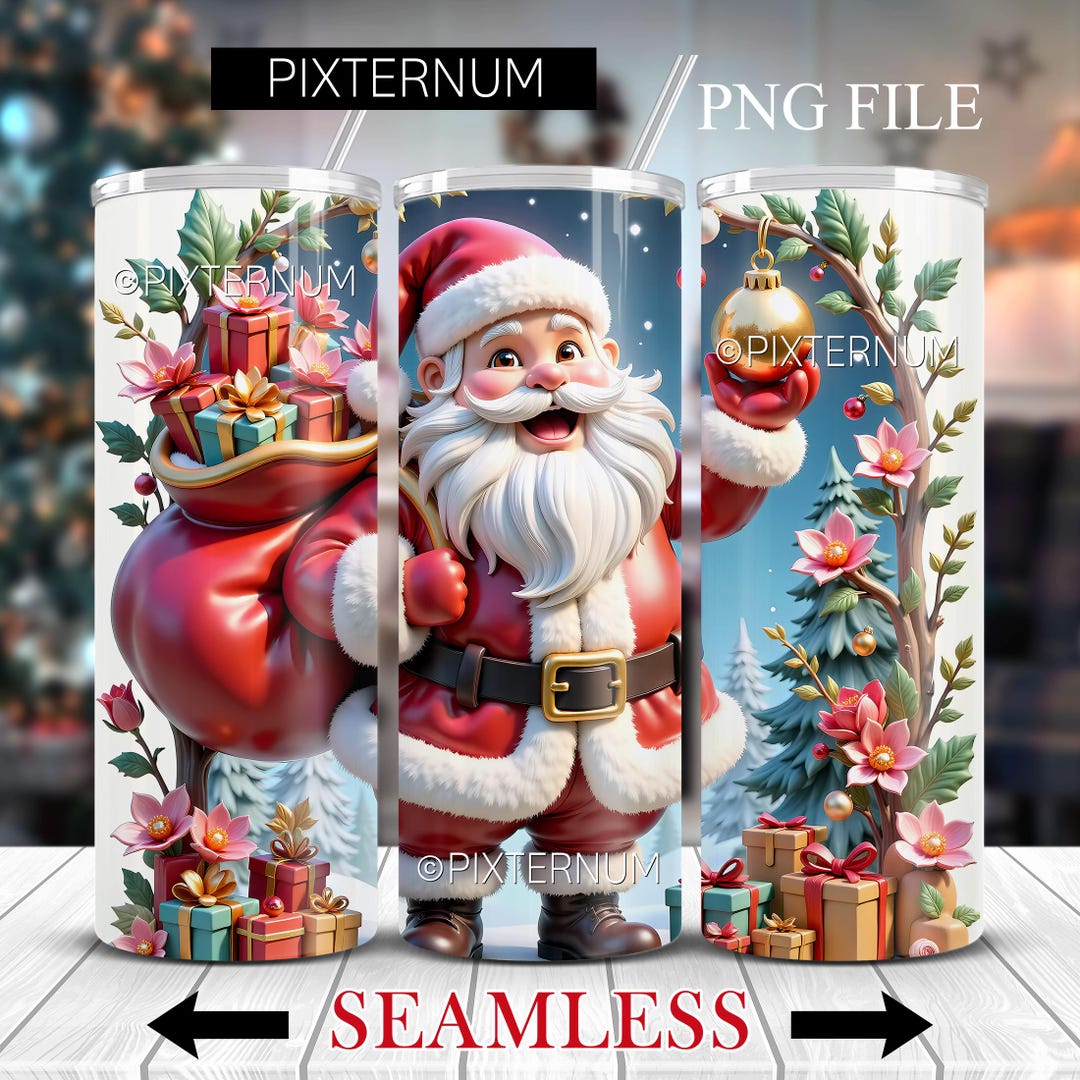 Beautiful 3D Christmas Tumbler Wrap PNG, Santa Claus Tumbler Design ...