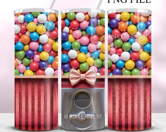 Seamless 3D Bubble Gum Machine Tumbler Wrap, PNG 3D Tumbler Design, Straight 20oz Skinny Tumbler, Sublimation Design