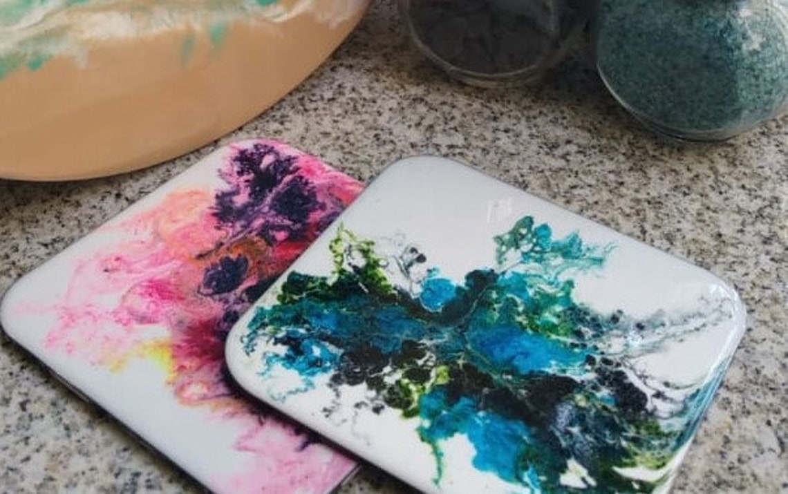 Alcohol Ink Resin Coaster Reefartstudio Etsy