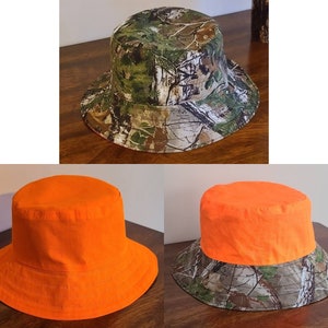 Best Seller! REVERSIBLE FREE SHIPPING Hunting Bucket Hat Deer Hunt Moose Hunt Elk Realtree Xtra Safety Orange Blaze Orange Mossy Oak, Custom