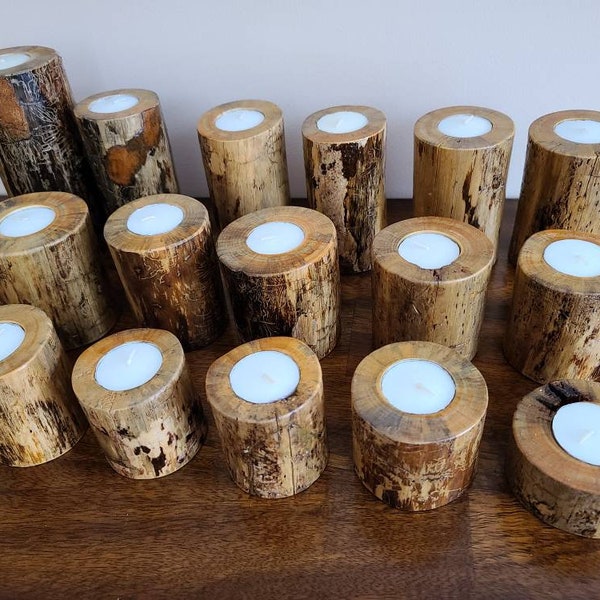 Rustic Maine Pine tea light candle holder with Unique engravings made from nature its self.