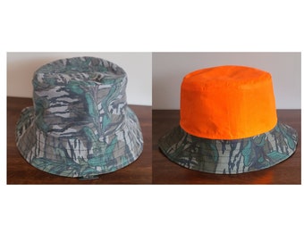 Vintage Mossy Oak Camo Bucket Hat: Reversible Blaze Orange Hunter Hat