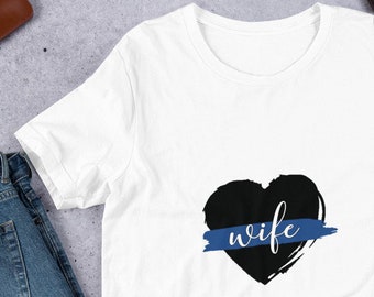 Police Wife Thin Blue Line Heart Graphic Tshirt