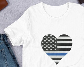 Thin Blue Line Heart Police Wife Graphic Tshirt