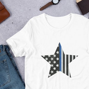 Thin Blue Line Police Star Graphic Tshirt