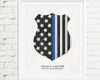 Police Badge Thin Blue Line Personalized Art Print