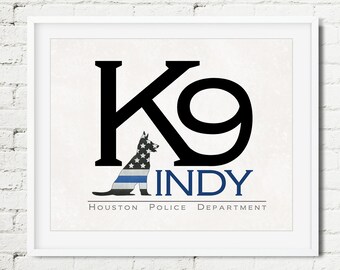 Police Dog Thin Blue Line Flag Personalized Art Print