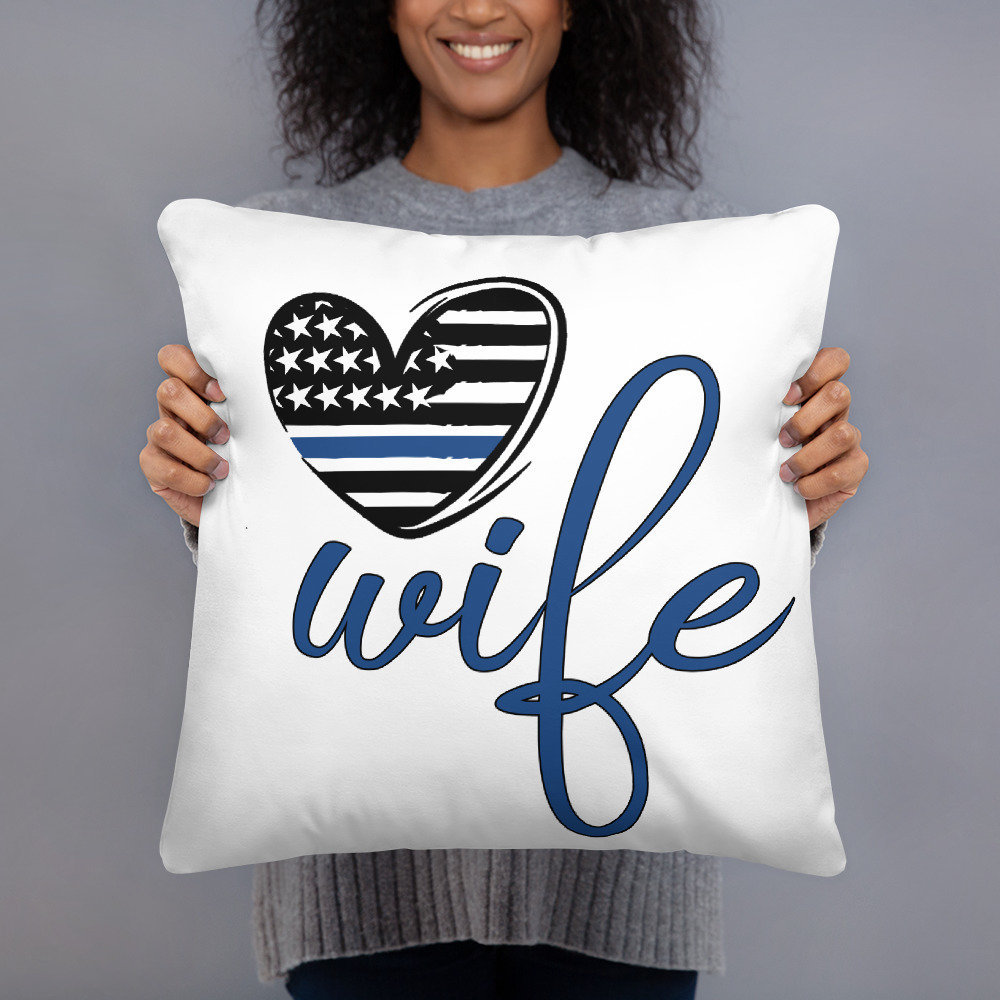 Police Wife Hand Drawn Heart Throw Pillow, Cop Wife Home Decor