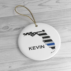 Thin Blue Line Florida Kaart Rechtshandhaving thema porselein kerstornament