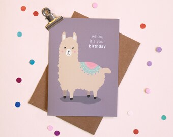 Adorable alpaca birthday card incl envelope - A6