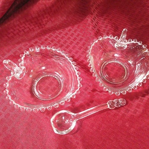 GLASS BUBBLE BOWLS, Glass Heart Shaped Bubble Edged Serving Bowls With Handles, Unique Glass Serving Ware, Cute Glass Bowls /B image 1