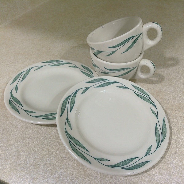 MAYER CHINA CUPS and Saucers Vintage 1952, Looks New 2 Coffee Cups 2 Saucers Mayer China Mid-Century, Restaurant Ware Thick Heavy Duty China
