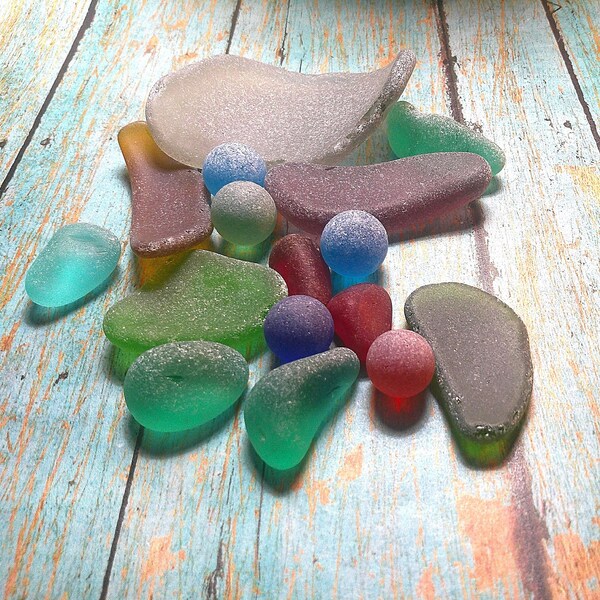 TUMBLED DEEP COLOR Sea Glass 16 Homemade Pieces Beach Glass, Red Green Turquoise Gray Brown Purple Frosted Sea Glass, Colorful Sea Glass#1#1