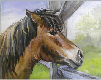 ORIGINAL PONY PORTRAIT Exmoor Pony Acrylic Painting On Stretched Canvas, Equine Art, Gift For Horse Lovers, Cute Pony Art /A