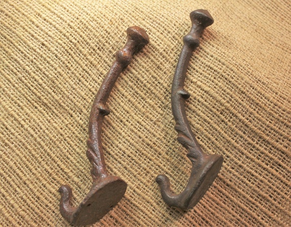 Choice of 1 or more from 11 ANTIQUE LARGE CAST IRON HOOKS FANTASTIC PATINA 