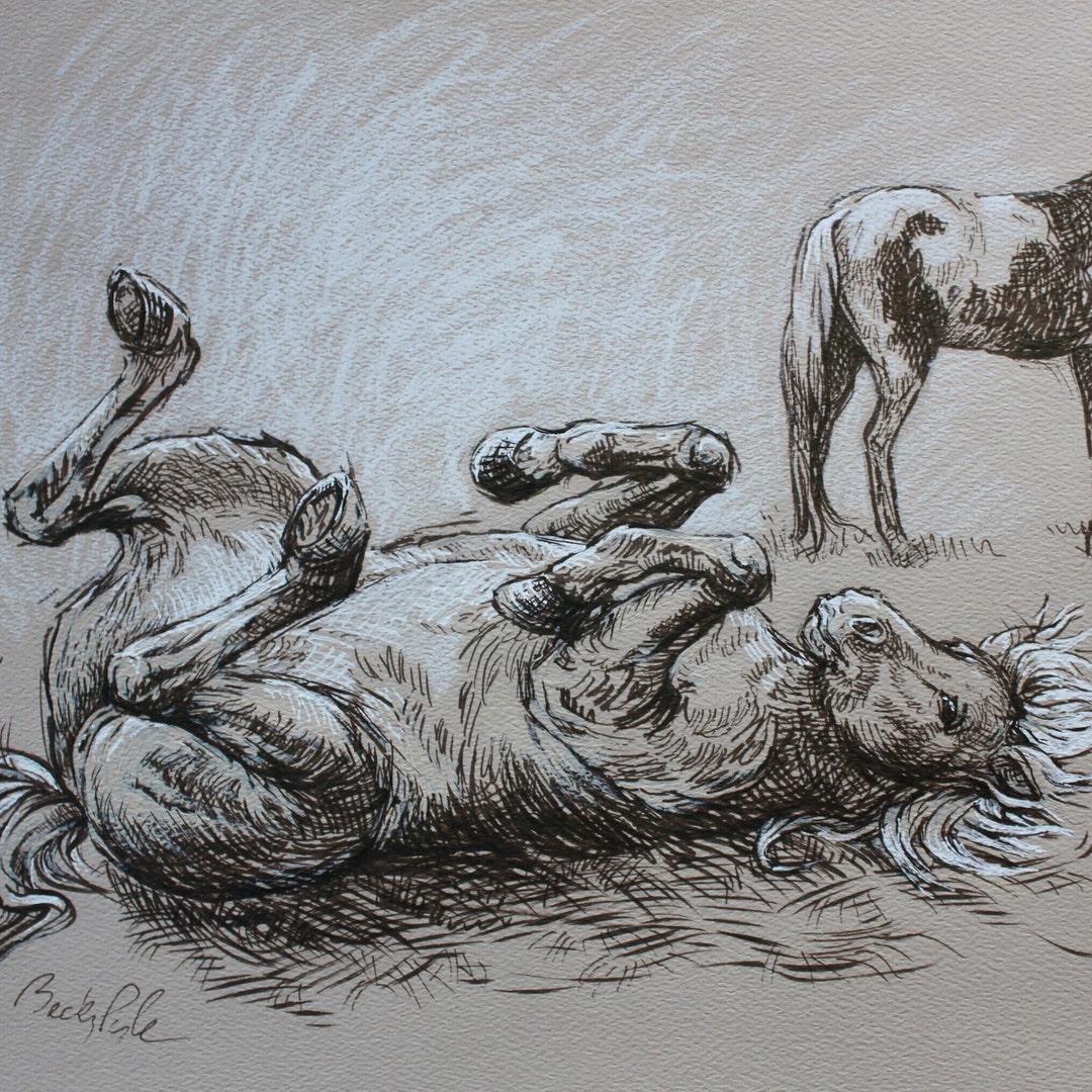 Rolling Horse Drawing, Original Artwork, Western Art, Rustic Ranch Art ...