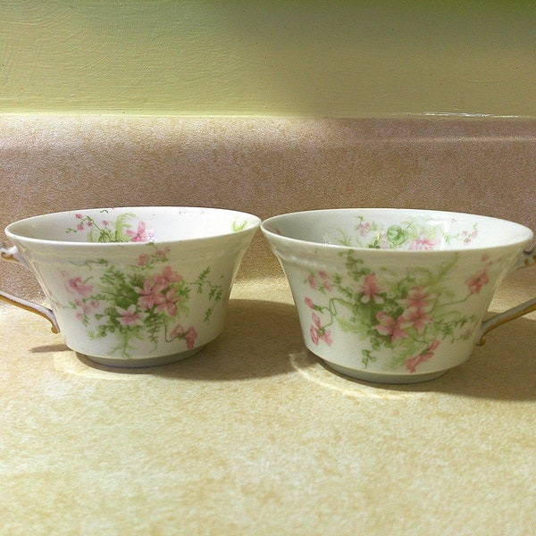 PAIR LIMOGES TEACUPS, Delicate Floral Pattern Bone China, Vintage Limoges China, Beautiful Collectible Teacups, French Teacups, Haviland