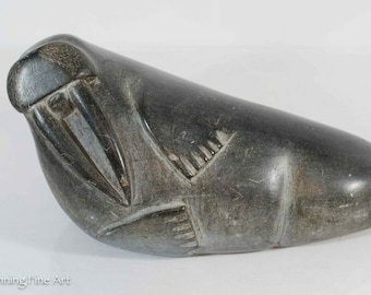 Phenomenal Monumental Inuit / Eskimo Soapstone Walrus Carving, Signed 26 Pounds!