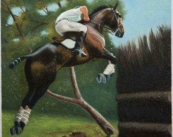 Beautiful Equestrian Oil Painting of Leaping Horseback Rider Heidi White Signed