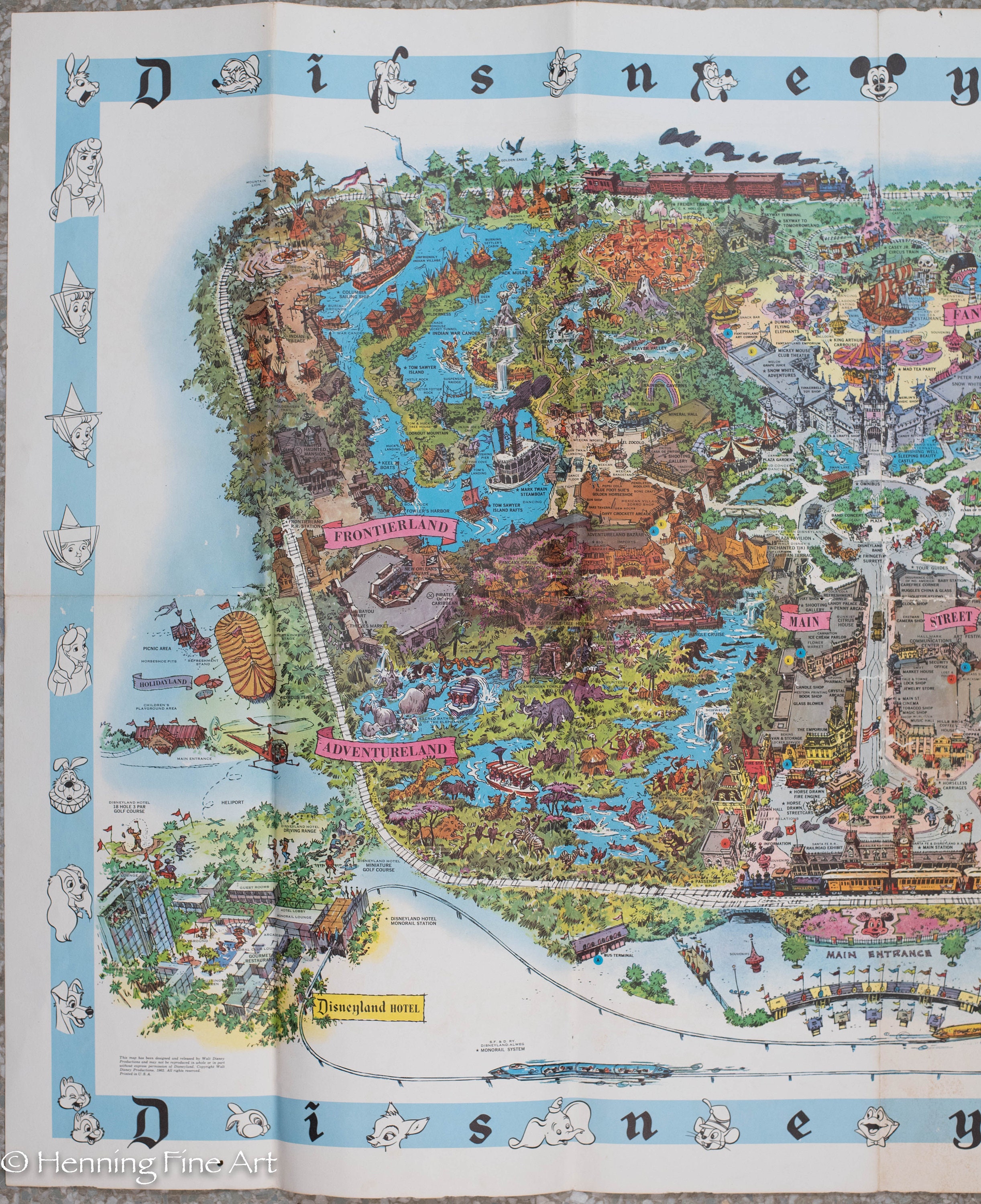 Rare 1962 Disneyland Park Map Large Color Tourist Map 30 X 45