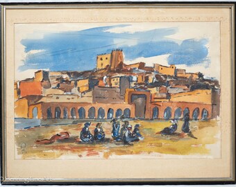 Stunning Vintage Orientalist Painting of Ghardaia Algeria, Fine Impressionist