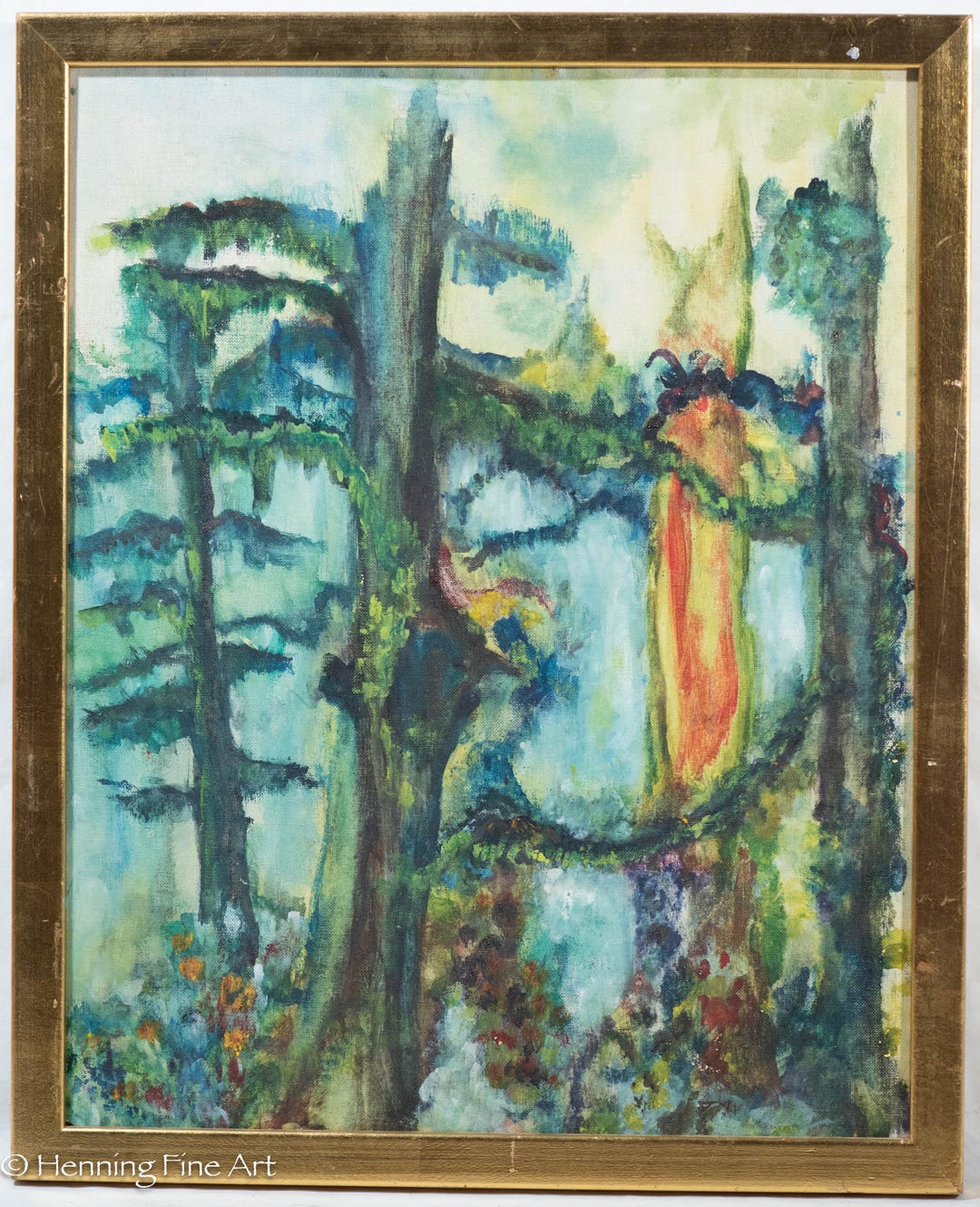 Stunning Mid Century Expressionist Colorful Oil Painting Forest Trees ...