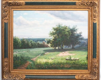 Stunning Landscape Painting of Vast Landscape Flowers & Distant Mountains 33x39"