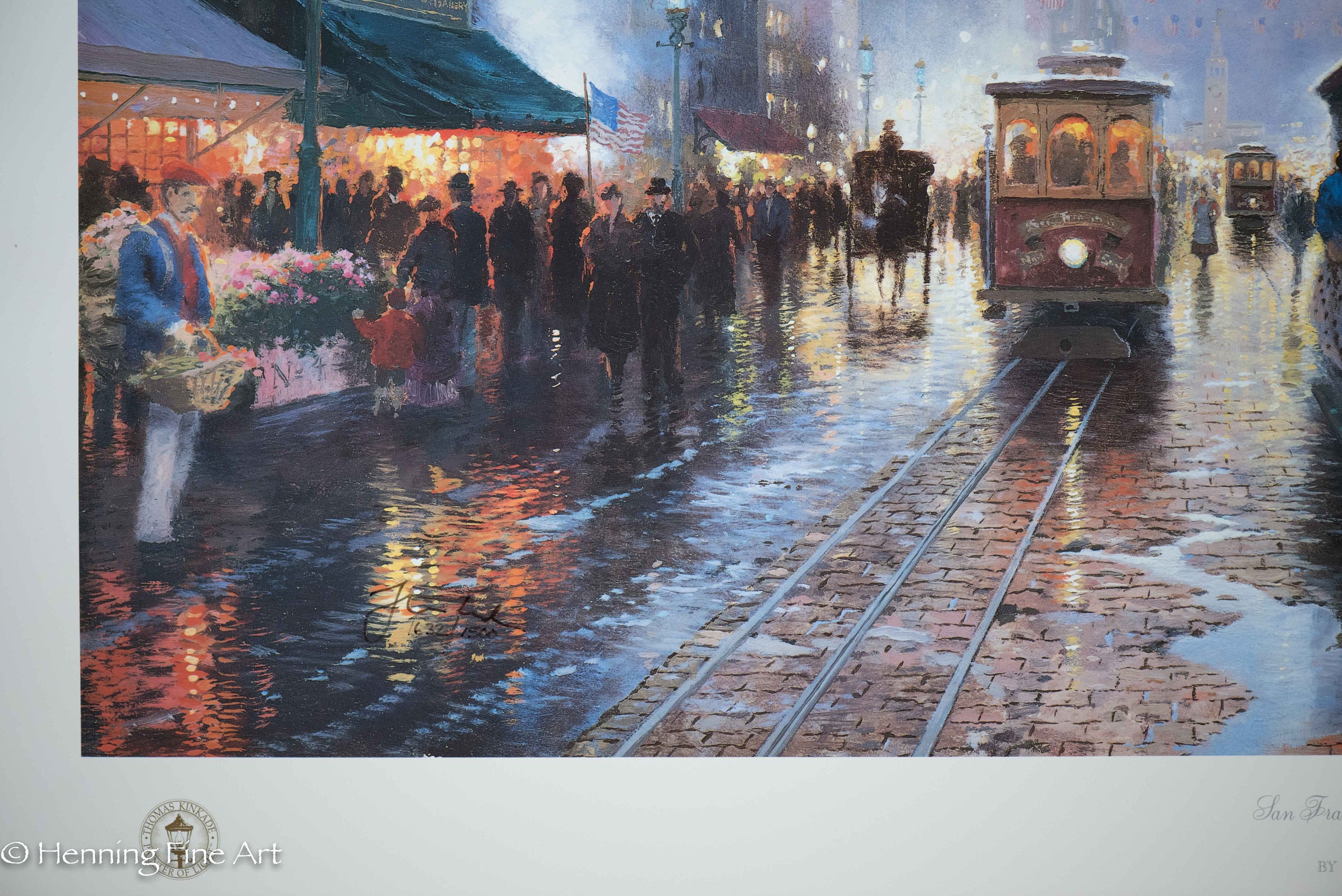 トーマスキンケード　雨のサンフランシスコの油絵　レプリカ Thomas Kinkade San Francisco, Market Street