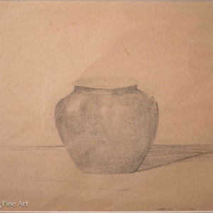 Charles Williams Original Pencil Drawing / Sketch Still Life of Rounded Vase 2/2