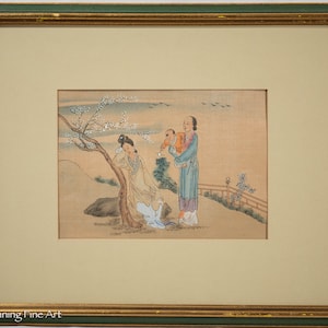 Beautiful Vintage Japanese Silk Painting Female Figures in Landscape, Lovely 6/6