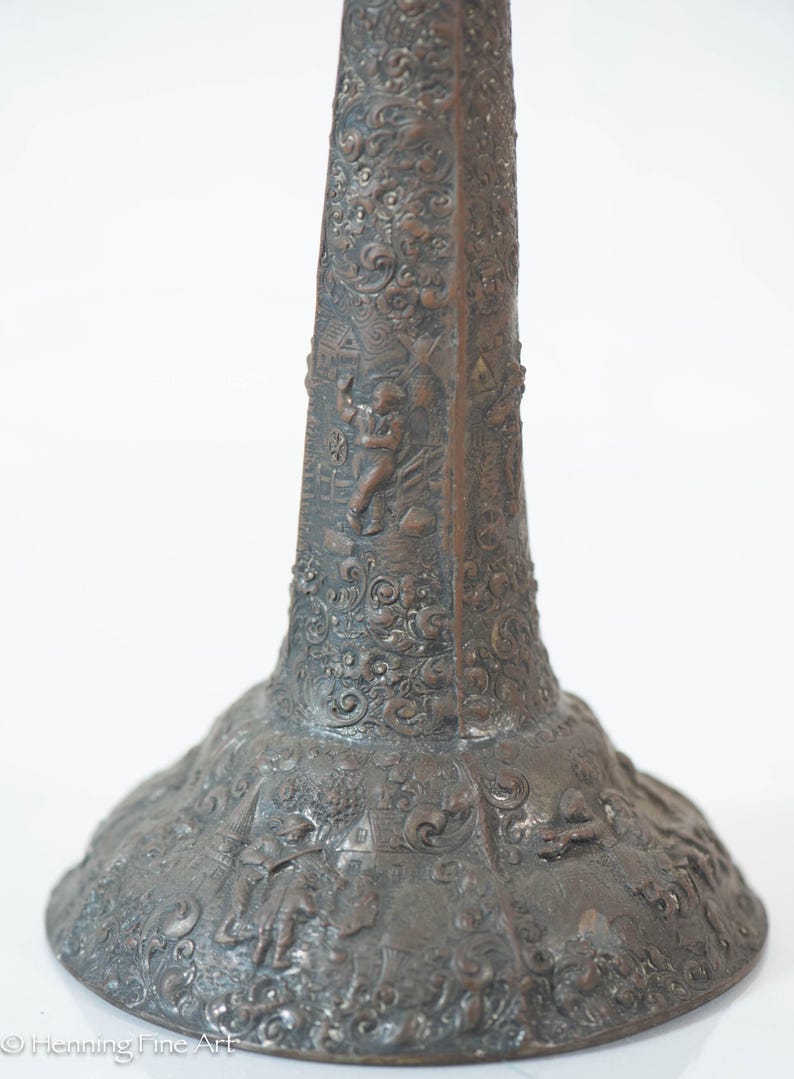 Beautiful Antique Candlestick Covered in Dutch Relief Landscape ...