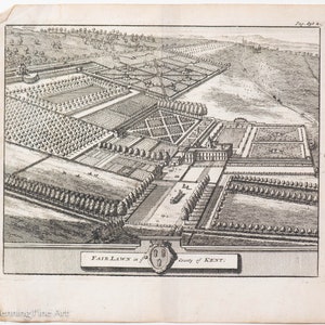 Antique Engraving Fairlawne in County of Kent 18th Century England 1