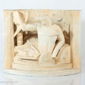 Stunning WPA Industrialist Plaster Sculpture of Figure with Gears & Stars - Fine