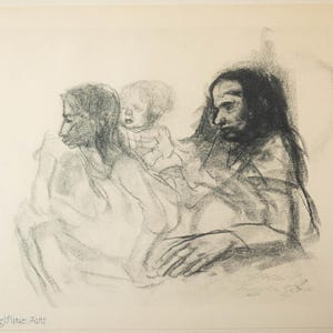 Rare Kathe Kollwitz Original Collotype Lithograph &quot;Familie, 1923&quot; Plate Signed & Beautiful!