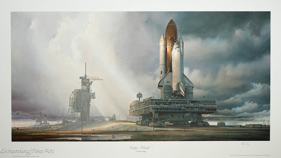 Beautiful NASA Lithograph Space Shuttle Lithograph by Attila Hejja