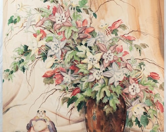 Stunning Vintage William Edwin Fager Painting of a Floral Still Life w/ Buddha, Signed!