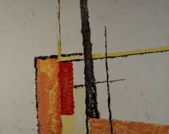 Vintage Danish Modern Oil Painting Mondrian Style, Monogramed BBT, 1967, NICE!