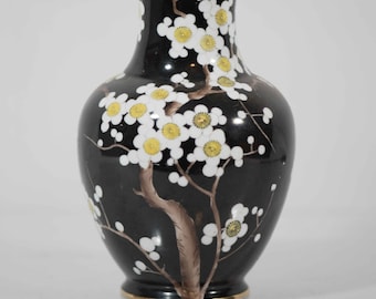 ブラック&ホワイト　花瓶　ミッドセンチュリー Rare Noritake Morimura Noir, Dogwood Cherry Blossom Vase, Black
