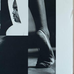 May include: Monochrome collage of athletic figures and portraits. Includes a man wrapped in a flag, a bodybuilder flexing, a person in a hoodie, a foot, and a gymnast bending backward. The image is a study in contrasts.