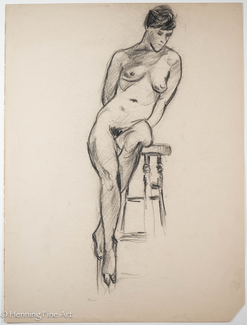 Beautiful Antique Figural Drawing Nude Female Portrait by W. Zimmerman 16 image 1